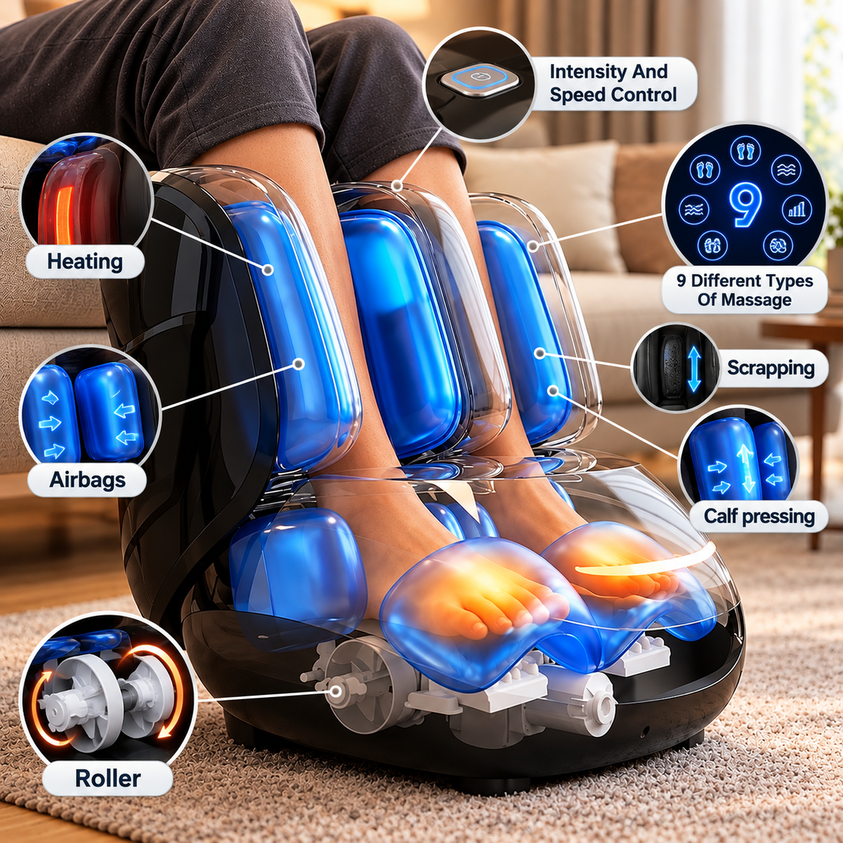 🪔 Navratri Offer: Foot & Calf Massager (Heat + Air Compression)